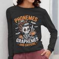 Halloween Skeleton Teacher Phonemes Graphemes Caffeine Lover Women Long Sleeve T-Shirt, funny design