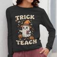 Halloween Teacher Shirts Women School Trick Or Teach Groovy Women Long Sleeve T-Shirt, Groovy Teacher Gifts, funny design