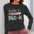 Hello Pre-K Pencil Teacher Student Tie Dye Women Long Sleeve T-Shirt, funny design Hello Pre-K Pencil Teacher Student Tie Dye Women Long Sleeve T-Shirt, funny design