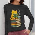 Kawaii Cats Lover Coffee Books Teacher Librarian Cat Women Long Sleeve T-Shirt, funny design