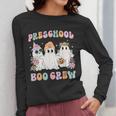 Preschool Boo Crew Groovy Halloween Floral Ghost Teacher Men Women Kids Women Long Sleeve T-Shirt, Groovy Teacher Gifts, funny design