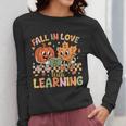 Retro Fall In Love With Learning Autumn Pumpkin Teacher Kids Women Long Sleeve T-Shirt, funny design