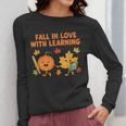Retro Fall In Love With Learning Autumn Pumpkin Teacher Women Long Sleeve T-Shirt, funny design