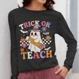 Retro Floral Ghost Trick Or Teach Groovy Teacher Halloween Women Long Sleeve T-Shirt, Groovy Teacher Gifts, funny design