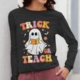 Retro Vintage Groovy Trick Or Teach Teacher Halloween For Men Women Kids Women Long Sleeve T-Shirt, Groovy Teacher Gifts, funny design
