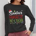 Santa's Favorite Pre-K Teacher Christmas Santa Hat Lights For Men Women Kids Women Long Sleeve T-Shirt, funny design
