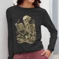 Skeleton Book Floral Skull Halloween Teacher Costume Women Long Sleeve T-Shirt, funny design