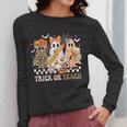 Trick Or Teach Groovy Teacher Halloween Floral Ghost Women Long Sleeve T-Shirt, Groovy Teacher Gifts, funny design
