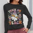 Trick Or Teach Groovy Teacher Halloween Retro Ghost Women Long Sleeve T-Shirt, Groovy Teacher Gifts, funny design