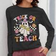 Trick Or Teach Groovy Teacher Halloween Retro Teacher Ghost Women Long Sleeve T-Shirt, Groovy Teacher Gifts, funny design