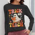 Trick Or Teach Halloween Shirt For Teacher Kids Floral Ghost Women Long Sleeve T-Shirt, funny design Trick Or Teach Halloween Shirt For Teacher Kids Floral Ghost Women Long Sleeve T-Shirt, funny design