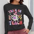 Trick Or Teach Halloween Teacher Floral Ghost Groovy Women Long Sleeve T-Shirt, Groovy Teacher Gifts, funny design Trick Or Teach Halloween Teacher Floral Ghost Groovy Women Long Sleeve T-Shirt, Groovy Teacher Gifts, funny design
