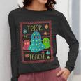 Trick Or Teach Neon Ghost Flower Teacher Spooky Halloween Women Long Sleeve T-Shirt, funny design Trick Or Teach Neon Ghost Flower Teacher Spooky Halloween Women Long Sleeve T-Shirt, funny design