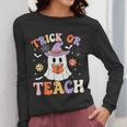Trick Or Teach Teacher Groovy Ghost Halloween Teacher Women Long Sleeve T-Shirt, Groovy Teacher Gifts, funny design