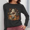 Vintage Ghost Book Reading Pumpkin Gothic Halloween Teachers Men Women Kids Women Long Sleeve T-Shirt, funny design