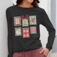 Vintage Preppy Very Merry Teacher Santa Stamps Christmas Women Long Sleeve T-Shirt, funny design