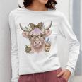 Cute Floral Highland Cow Back To School For Women Teacher Women Long Sleeve T-Shirt, funny design