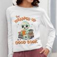 Cute Halloween Teacher Librarian Mummy Reading Books Women Long Sleeve T-Shirt, funny design