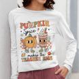 Groovy Pumpkin Spice Makes Teacher Nice Fall Thanksgiving Women Long Sleeve T-Shirt, Groovy Teacher Gifts, funny design