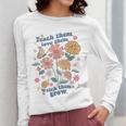 Teach Them Love Them Watch Them Grow Retro Teacher Floral Women Long Sleeve T-Shirt, funny design