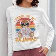 I Teach In My Pajamas Teacher Sunset Bear Retro Women Long Sleeve T-Shirt, funny design I Teach In My Pajamas Teacher Sunset Bear Retro Women Long Sleeve T-Shirt, funny design
