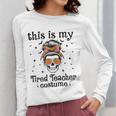 This Is My Tired Teacher Costume Skull Halloween Messy Bun Women Long Sleeve T-Shirt, funny design This Is My Tired Teacher Costume Skull Halloween Messy Bun Women Long Sleeve T-Shirt, funny design