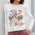 Trick Or Teach Groovy Teacher Halloween Retro Floral Ghost Women Long Sleeve T-Shirt, Groovy Teacher Gifts, funny design