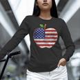 American Flag Teachers Students Apple 4th Of July Vintage Women Long Sleeve T-Shirt, gift for family, gift for coworker
