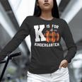 Fall Kindergarten Teacher K Is For Buffalo Plaid Pumpkin Women Long Sleeve T-Shirt, gift for family, gift for coworker Fall Kindergarten Teacher K Is For Buffalo Plaid Pumpkin Women Long Sleeve T-Shirt, gift for family, gift for coworker