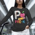 P Is For Pre K Teacher Student Pencil Apple Back To School Women Long Sleeve T-Shirt, gift for family, gift for coworker P Is For Pre K Teacher Student Pencil Apple Back To School Women Long Sleeve T-Shirt, gift for family, gift for coworker