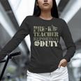 Retro Back To School Women Old Camo Pre-K Teacher Women Long Sleeve T-Shirt, gift for family, gift for coworker