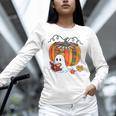 Fall Book Pumpkin Books Ghost Reading Halloween Teacher Women Long Sleeve T-Shirt, gift for family, gift for coworker