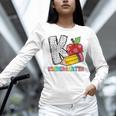 K Is For Kindergarten Teacher Pencil Apple Back To School Women Long Sleeve T-Shirt, gift for family, gift for coworker K Is For Kindergarten Teacher Pencil Apple Back To School Women Long Sleeve T-Shirt, gift for family, gift for coworker