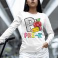 P Is For Pre-K Teacher Pencil Apple Back To School Women Long Sleeve T-Shirt, gift for family, gift for coworker P Is For Pre-K Teacher Pencil Apple Back To School Women Long Sleeve T-Shirt, gift for family, gift for coworker