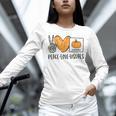 Peace Love Visuals Sped Teacher Pumpkin Skeleton Halloween Women Long Sleeve T-Shirt, gift for family, gift for coworker