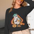 Art Teacher Painting Brushes Retro Pumpkin Ghost Artist Women Long Sleeve T-Shirt, novelty gifts, funny gifts