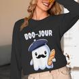 Boo Jour Ghost French Teacher Vintage Teacherlife Groovy Women Long Sleeve T-Shirt, novelty gifts, funny gifts