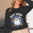 Boo Jour Ghost Halloween French Teacher Cute Coffe Croissant Women Long Sleeve T-Shirt, novelty gifts, funny gifts
