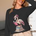 Book Lover Cute Flamingo Reading Teacher Librarian Women Women Long Sleeve T-Shirt, novelty gifts, funny gifts