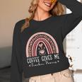 Coffee Gives Me Teacher Powers Leopard Rainbow Teacher Women Long Sleeve T-Shirt, novelty gifts, funny gifts