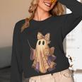 Coquette Music Note Patchwork Ghost Music Teacher Halloween Women Long Sleeve T-Shirt, novelty gifts, funny gifts