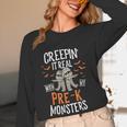 Creepin It Real Pre-K Monsters Halloween Preschool Teacher Women Long Sleeve T-Shirt, novelty gifts, funny gifts