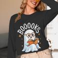 Cute Ghost Reading Book Librarian Teacher Halloween Costume Women Long Sleeve T-Shirt, novelty gifts, funny gifts
