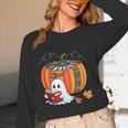 Fall Book Pumpkin Ghost Reading Books Halloween Teacher Women Long Sleeve T-Shirt, novelty gifts, funny gifts