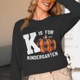Fall Kindergarten Teacher K Is For Buffalo Plaid Pumpkin Women Long Sleeve T-Shirt, novelty gifts, funny gifts Fall Kindergarten Teacher K Is For Buffalo Plaid Pumpkin Women Long Sleeve T-Shirt, novelty gifts, funny gifts