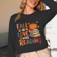 Fall In Love With Reading Autumn Thanksgiving Shirt Teacher Women Long Sleeve T-Shirt, novelty gifts, funny gifts