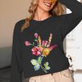 Flower American Sign Language ASL Teacher Teaching Deaf Women Long Sleeve T-Shirt, novelty gifts, funny gifts
