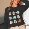 Ghost Reading Teacher Halloween Librarian Book Lover School Women Long Sleeve T-Shirt, novelty gifts, funny gifts