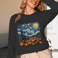 Halloween Pumpkin Starry Night Van Gogh Art Teacher Women Long Sleeve T-Shirt, novelty gifts, funny gifts