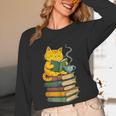 Kawaii Cats Lover Coffee Books Teacher Librarian Cat Women Long Sleeve T-Shirt, novelty gifts, funny gifts